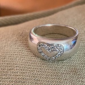 .925 sterling silver band with diamond heart
